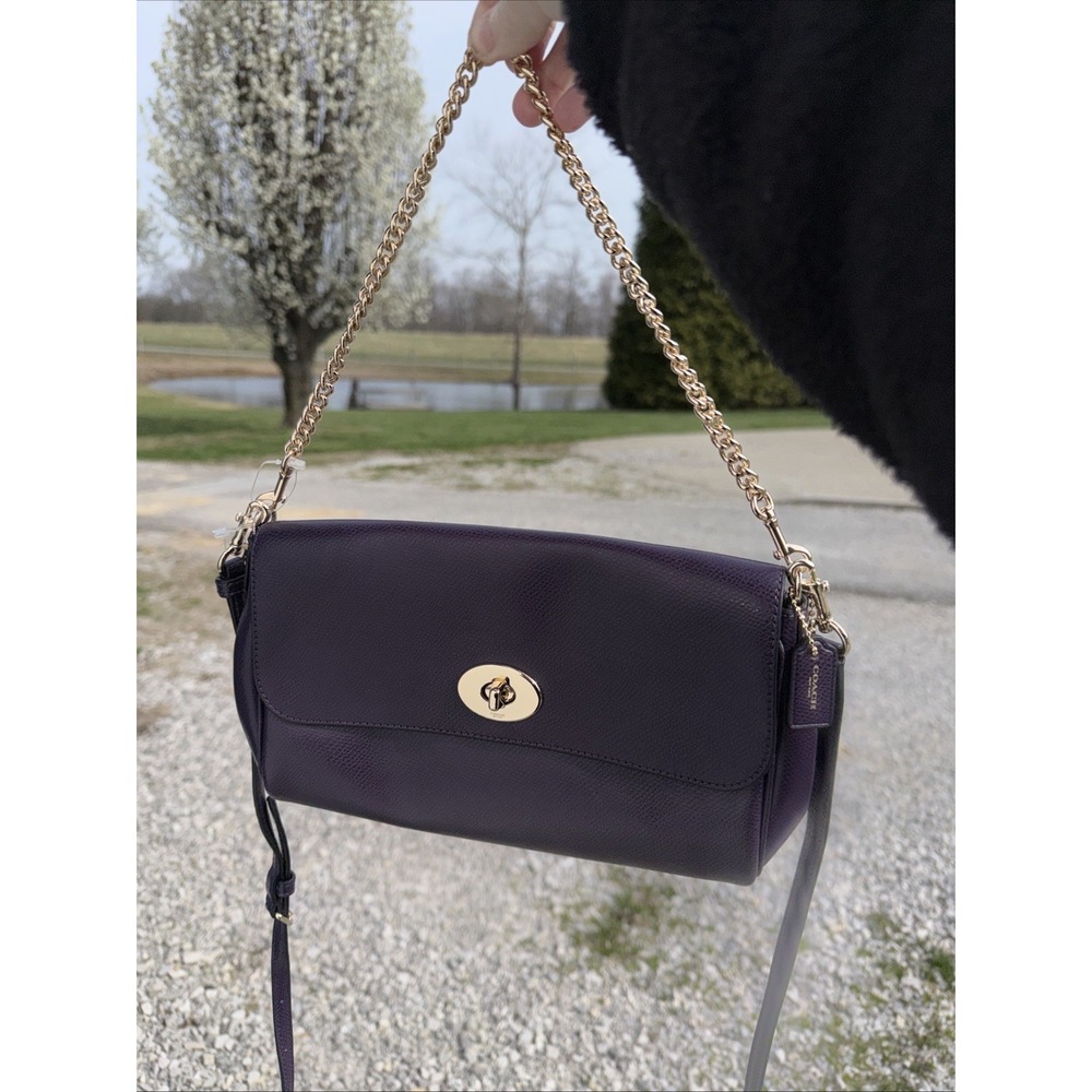 COACH Ruby F54849 Deep Plum Cross Grain Leather Crossbody/Wristlet/Shoulder Bag